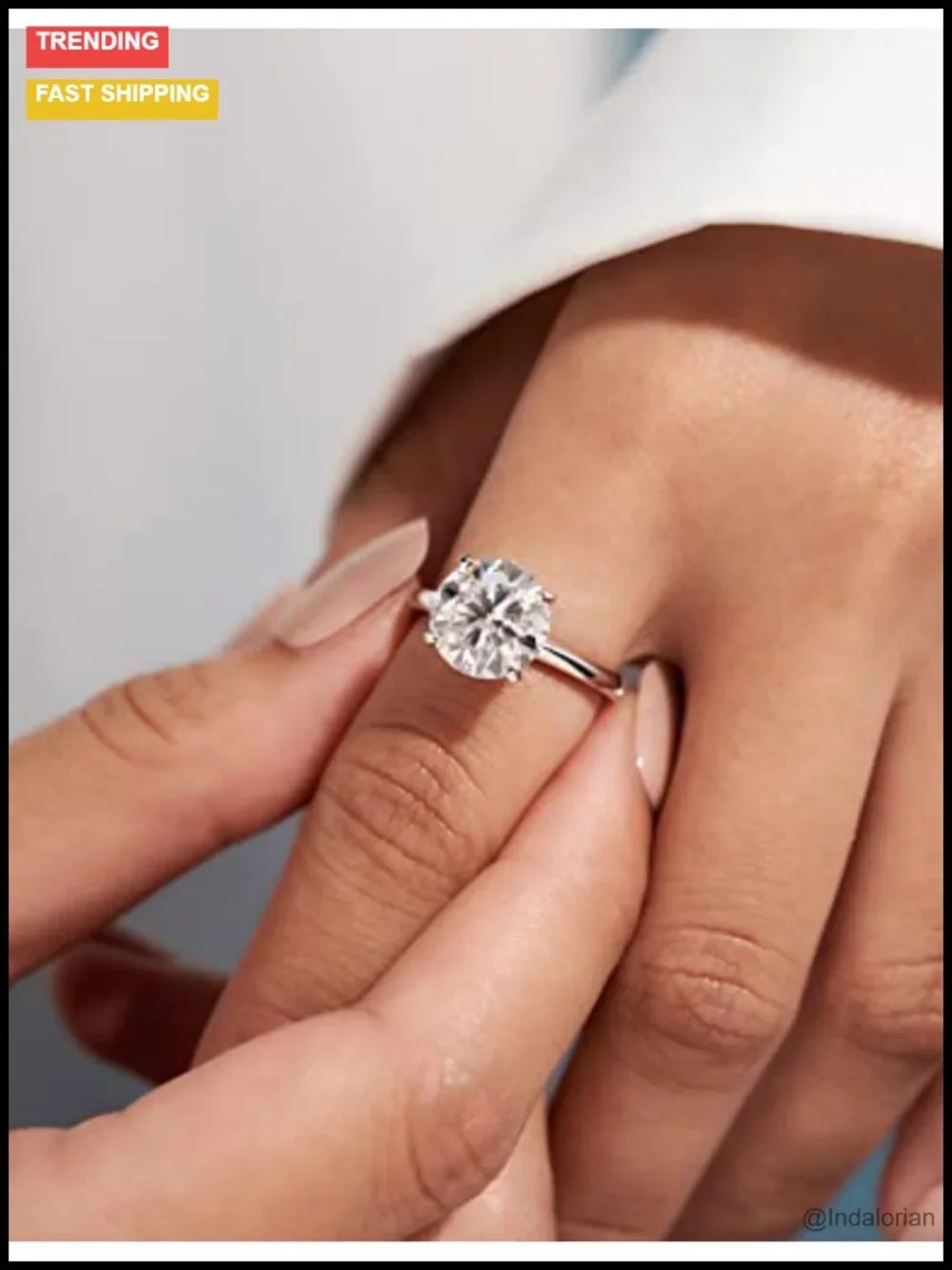 Solitaire Moissanite Engagement Ring 925 Sterling Silver 18K White Gold Plated
